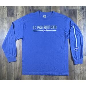 Vintage US Space & Rocket Center T Shirt Adult Large Long Sleeve NASA Blue 90s